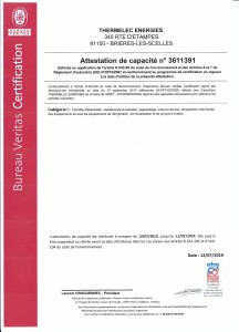 Attestation de capacité THERMELEC ENERGIES